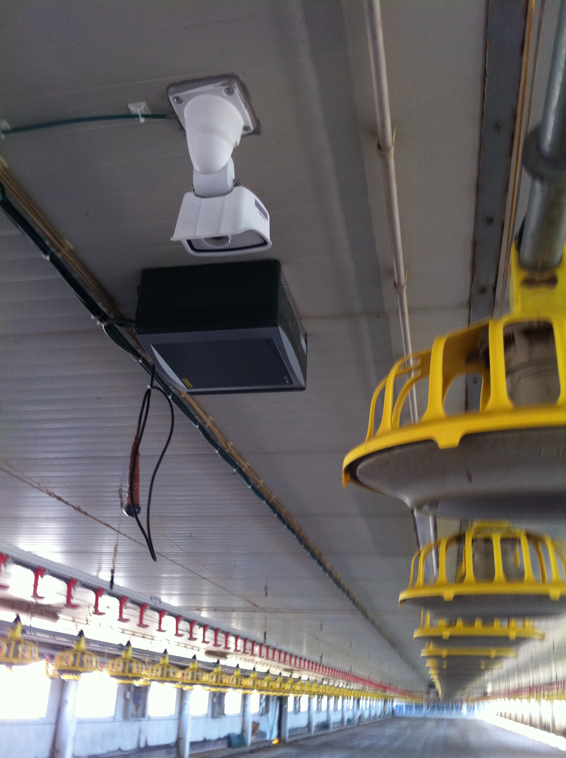 PLF camera and monitor installed on the ceiling of building.